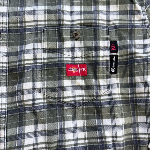 Dickies FR Flannel LS Shirt Mens 4X Green Plaid HRC 2 2112 Flame Resistant - Picture 4 of 8